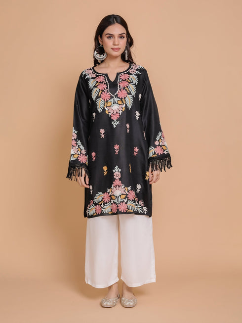 Urmi Falak Kashmiri Long Kurta - Black